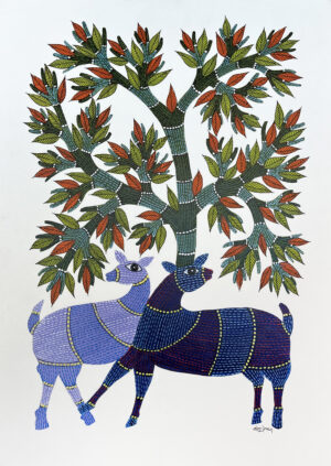 A3 size Gond art paiinting by Santu Tekam